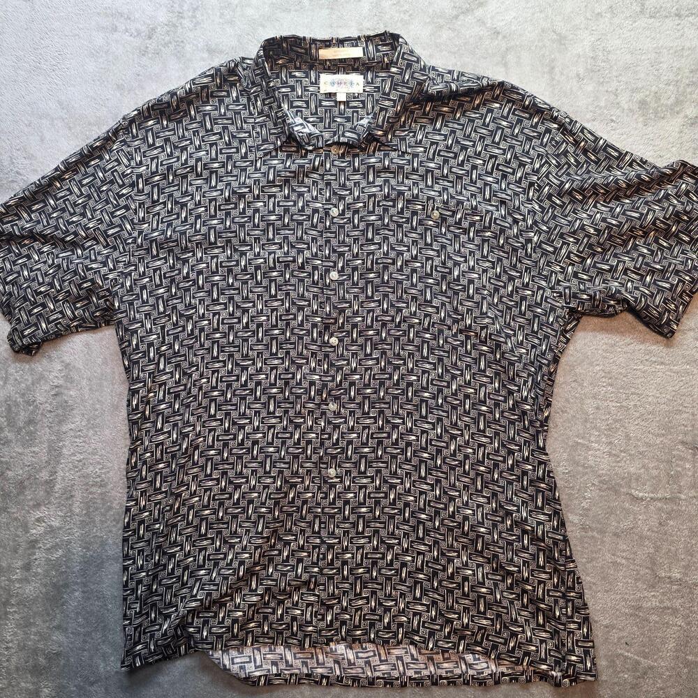 Campia Moda Button Up Shirt Mens XL Blue Geometric Short Sleeve Casual Rayon